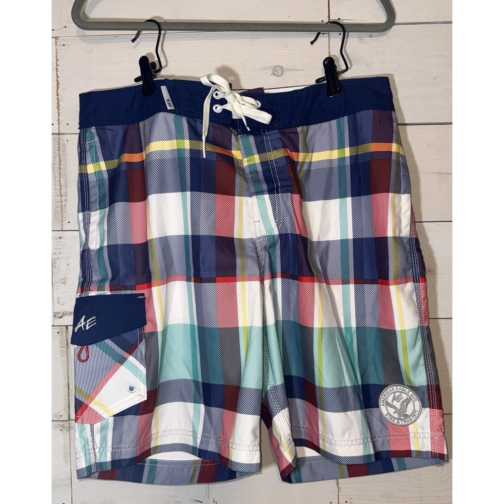 American Eagle Outfitters Mens Large Swim Trunks Plaid Board Shorts AE